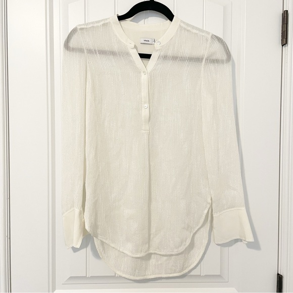 VINCE OFF WHITE RAYON/SILK SIZE 0 CREPE PULLOVER STYLE BLOUSE - Picture 2 of 8
